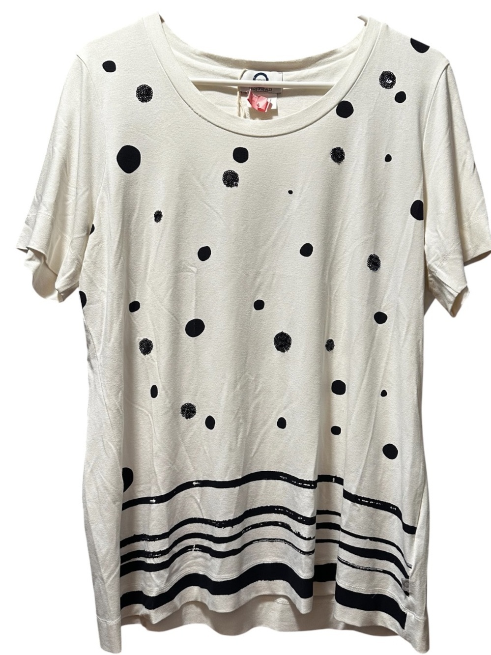 Marina Rinaldi Polka Dot Short Sleeve Women's Tee - Cream & Black